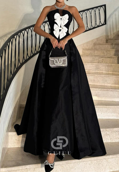 A-Line Strapless Sleeveless Bowknot Ruched Prom Dress