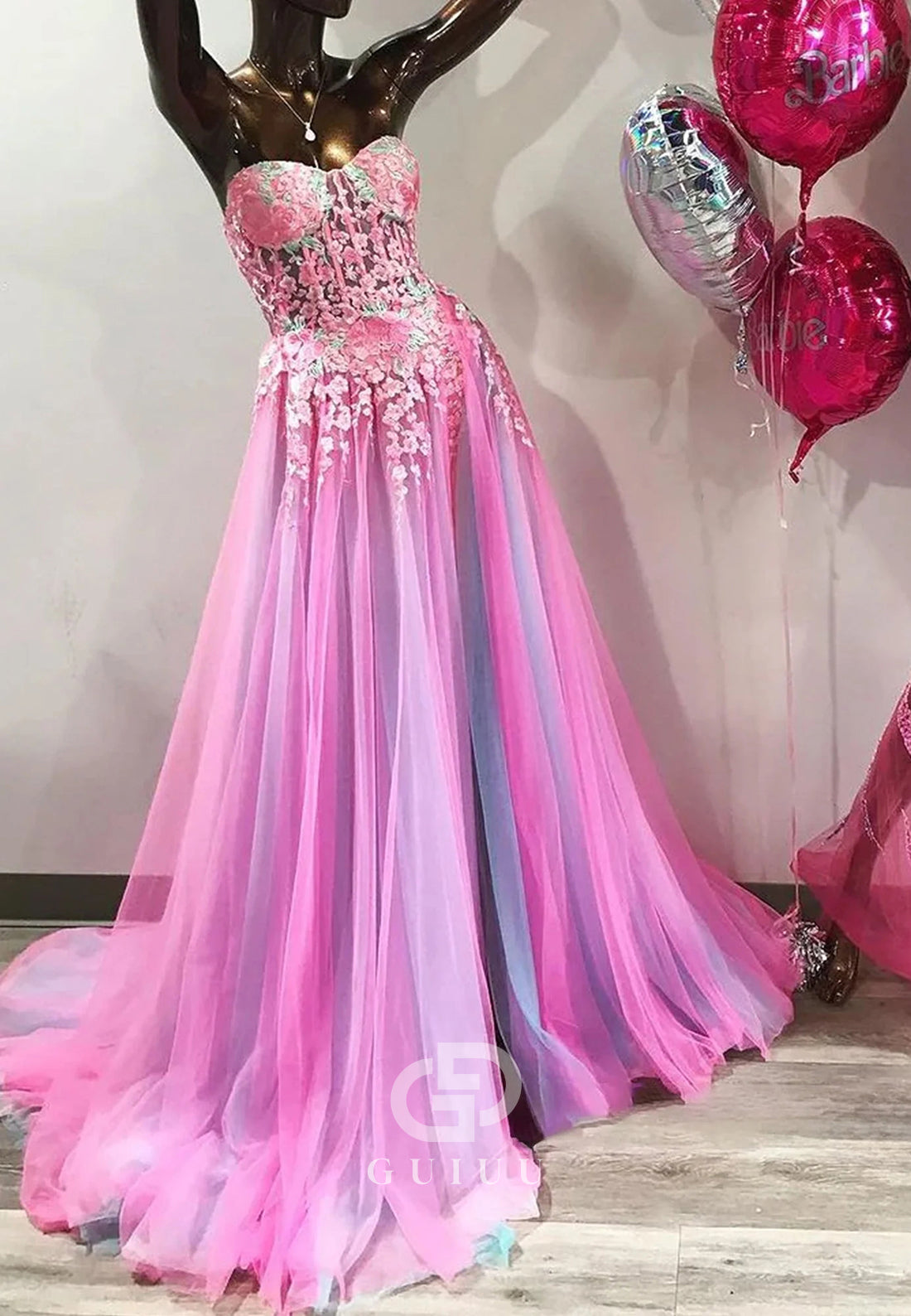 Blushing Pink Sleeveless Strapless Slit Prom Dress