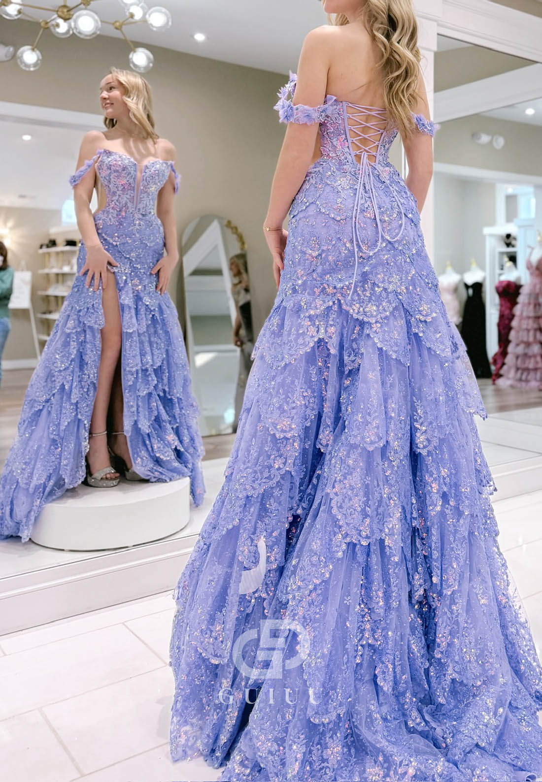 Lilac Sleeveless Sweetheart Ruffles A-Line Prom Dress