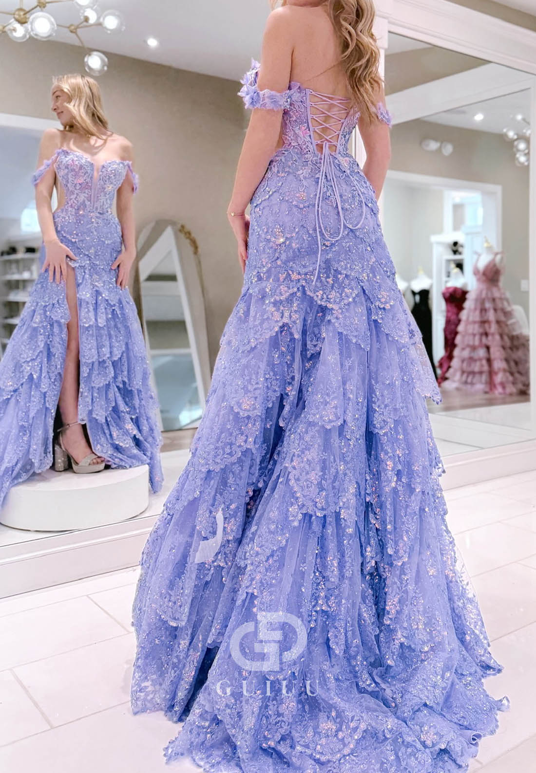 Lilac Sleeveless Sweetheart Ruffles A-Line Prom Dress