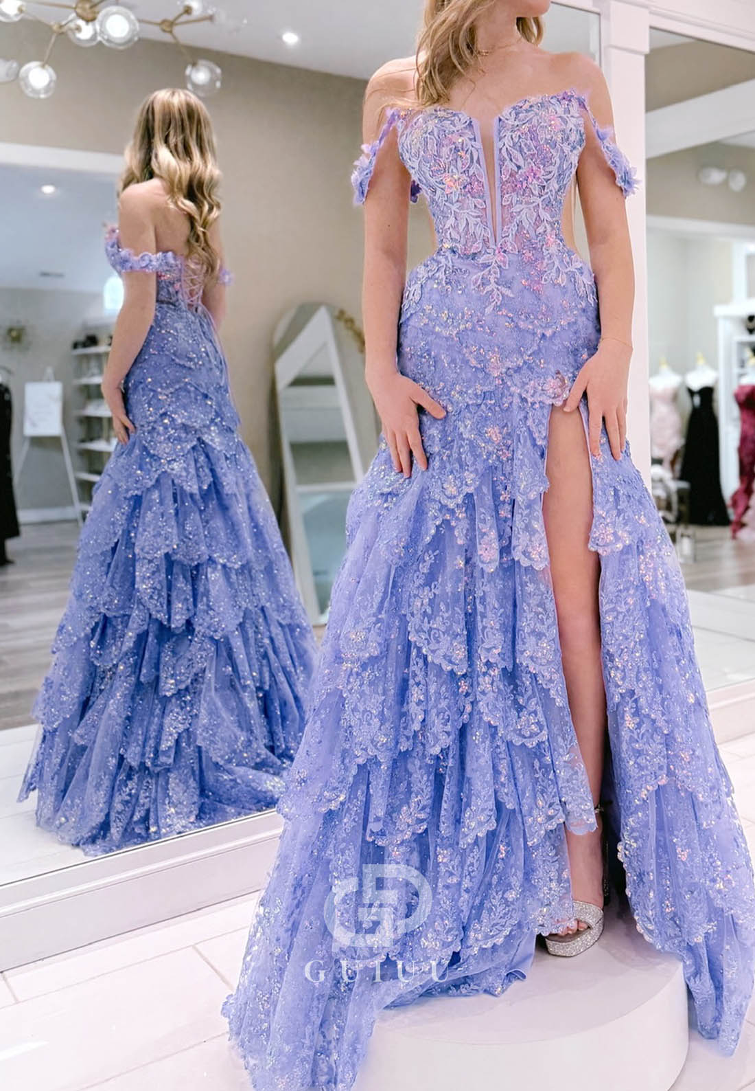 Lilac Sleeveless Sweetheart Ruffles A-Line Prom Dress