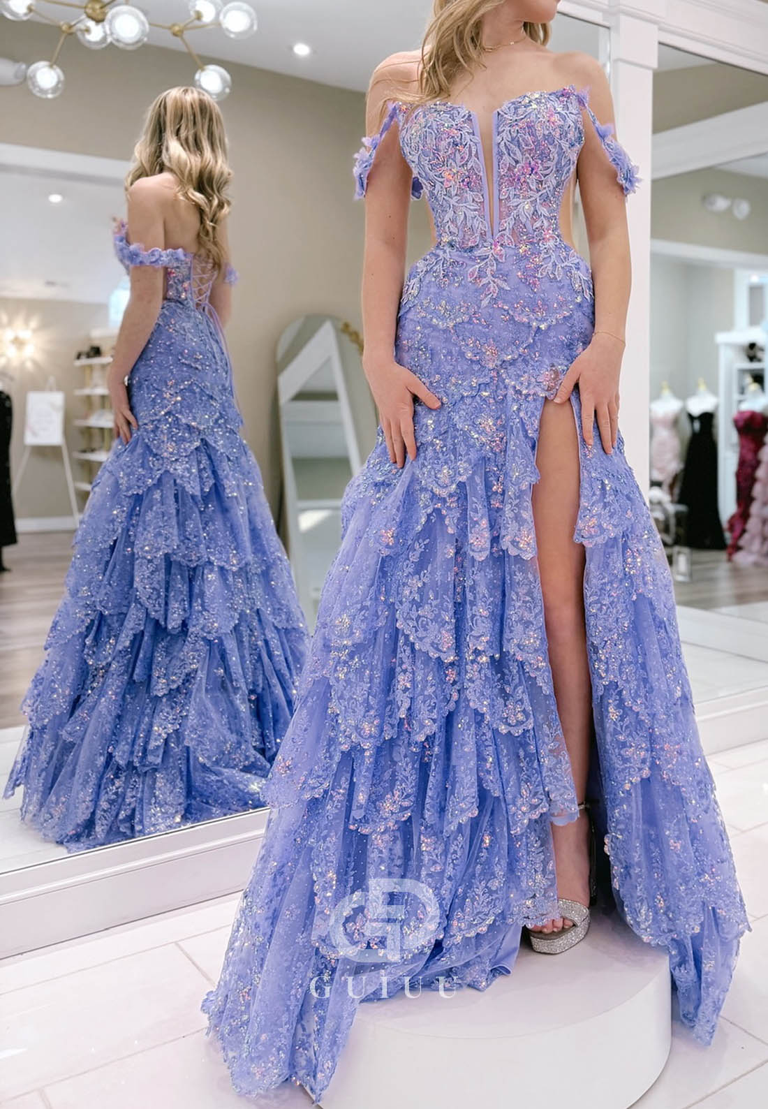 Lilac Sleeveless Sweetheart Ruffles A-Line Prom Dress