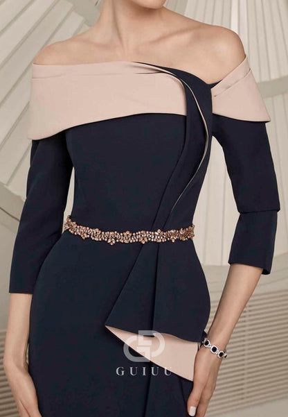 Simple Long Sleeves Off-Shoulder Ruffles Mother of the Bride Dress