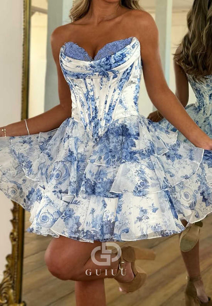 A-Line Strapless Sleeveless Ruffles Corset Homecoming Dress