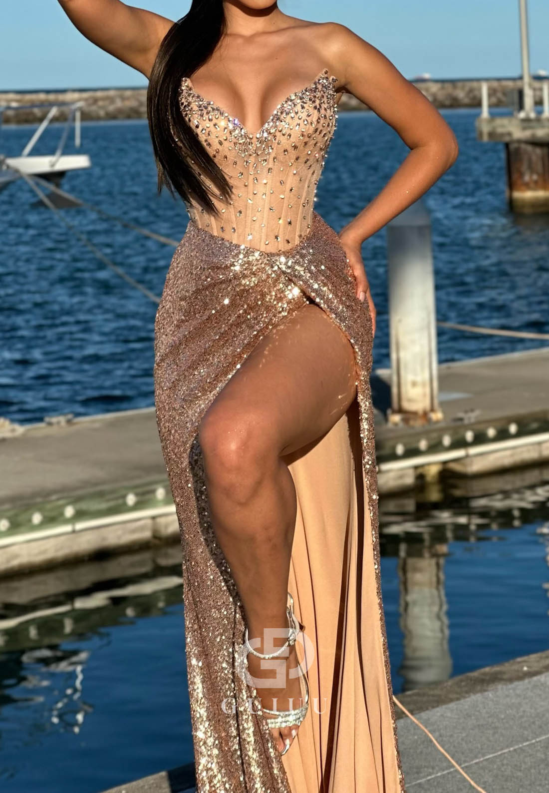 Charming Sweetheart Sleeveless Slit Beads Prom Dress