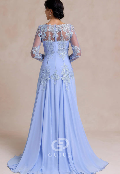 Lavender A-Line Long Sleeves Floral Appliques Mother of the Bride Dress