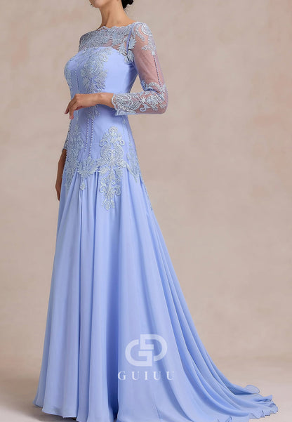 Lavender A-Line Long Sleeves Floral Appliques Mother of the Bride Dress