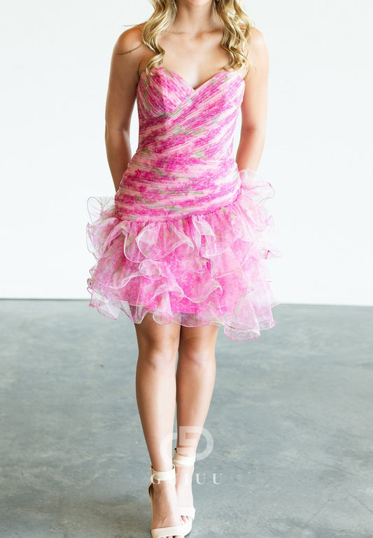 Blushing Pink Sleeveless Strapless Ruffles Homecoming Dress
