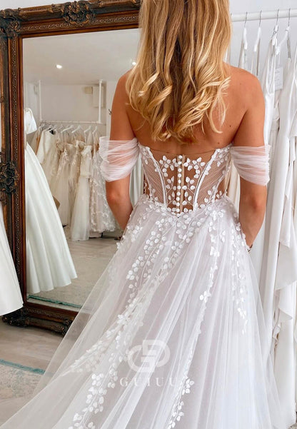 A-Line Sweetehart Sleeveless Appliques Lace Wedding Dress