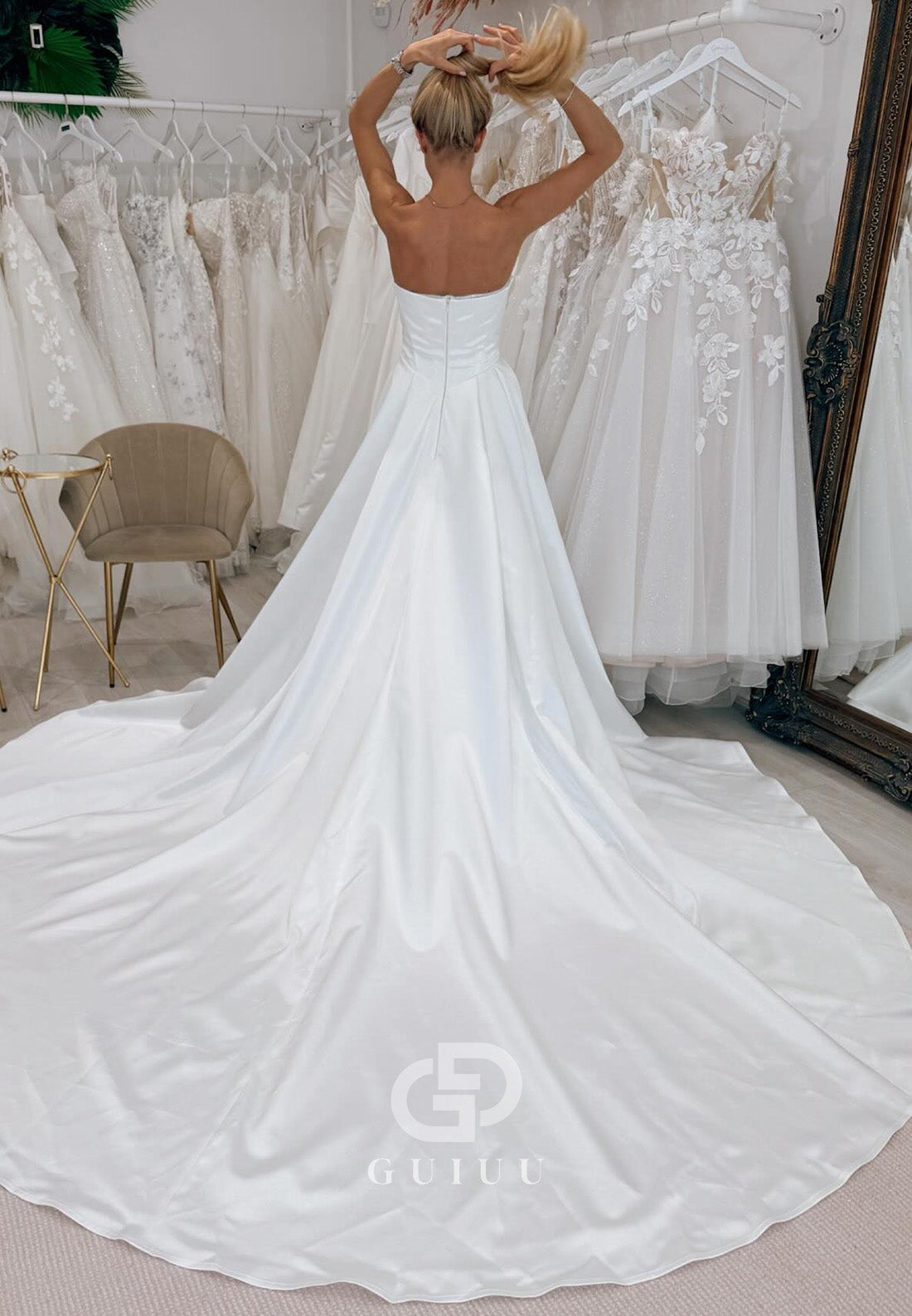 Charming A-Line Sweetheart Sequins Sweep Train Wedding Dress