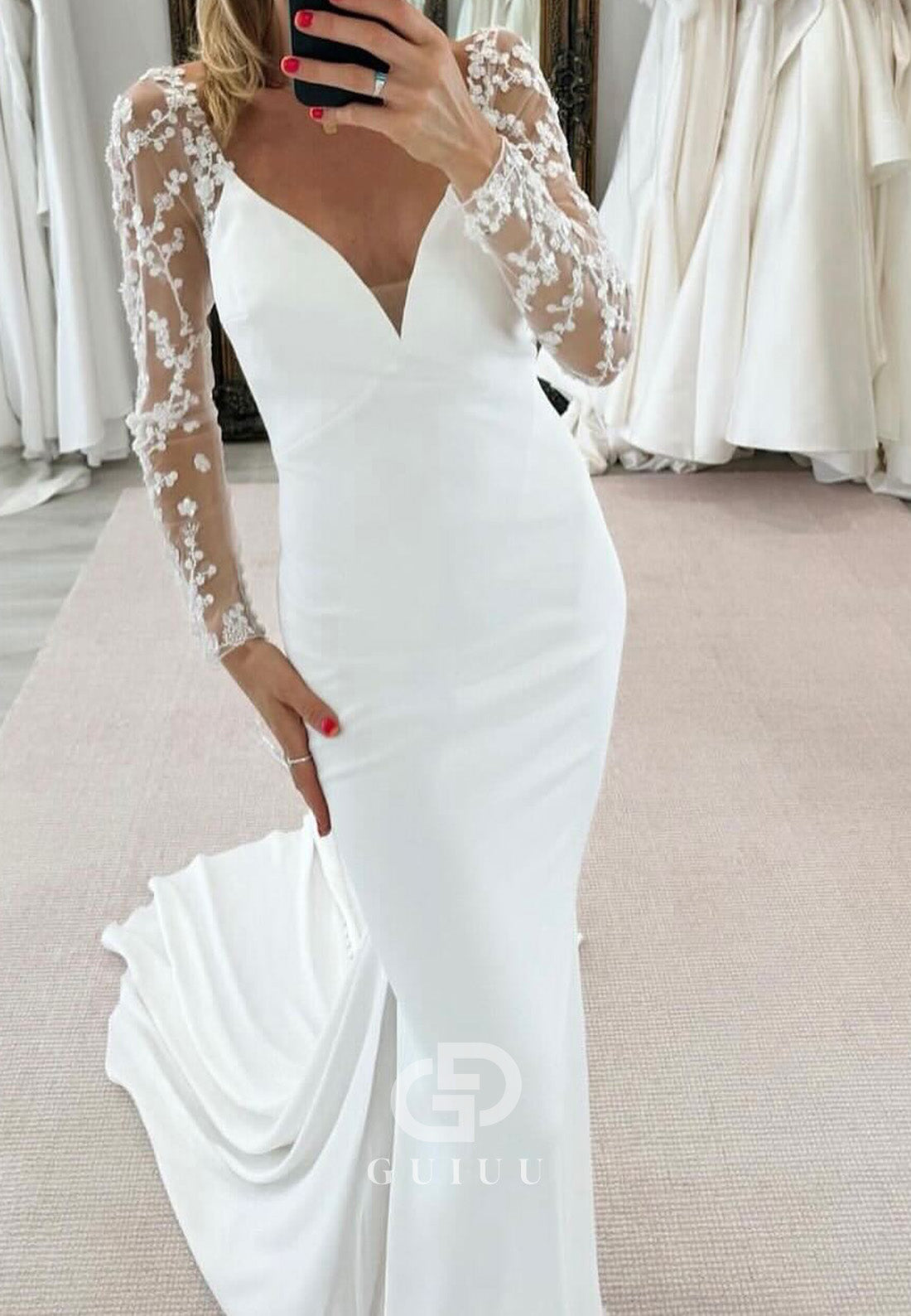 Long Sleeves V-Neck Sequins Mermaid Wedding Dress