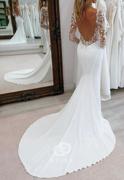 Long Sleeves V-Neck Sequins Mermaid Wedding Dress