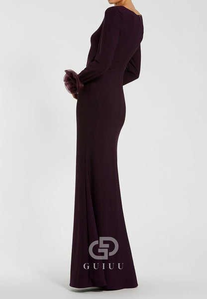 Cabernet Long Sleeves Scoop Floor-Length Evening Dress