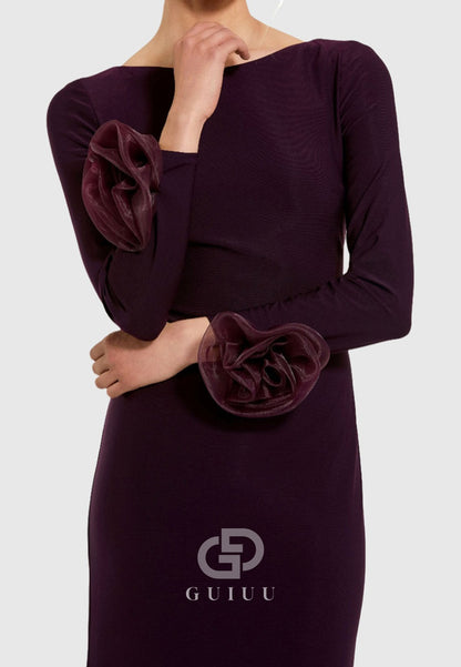 Cabernet Long Sleeves Scoop Floor-Length Evening Dress