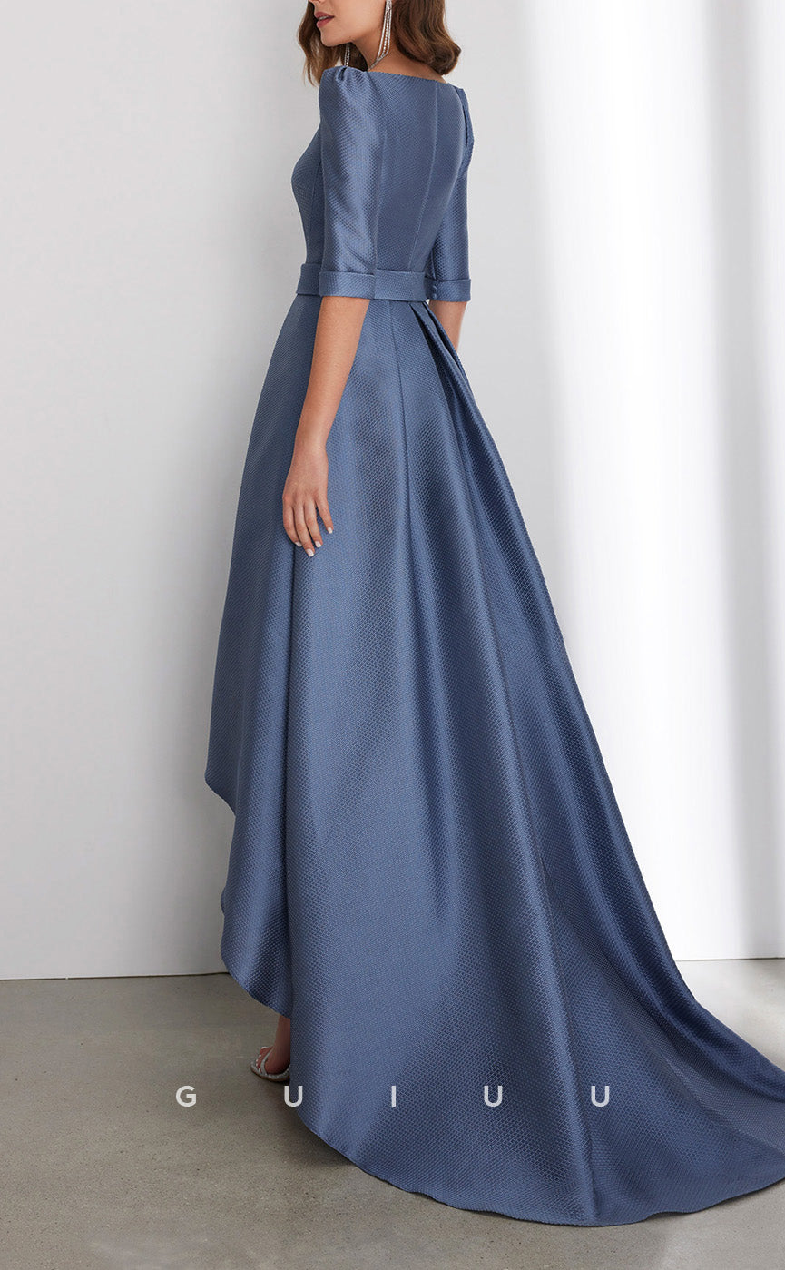 GM183 - A-Line High Low Scoop Neck Half Sleeves Cocktail Dress Wedding Guest Dress