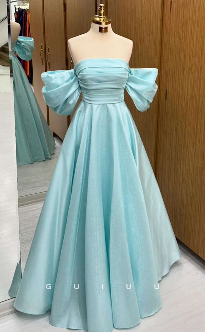 G4206 -  Chic & Modern A-Line Off Shoulder Ruched Pleated Long Prom Dress