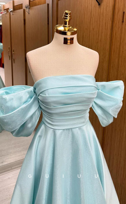 G4206 -  Chic & Modern A-Line Off Shoulder Ruched Pleated Long Prom Dress