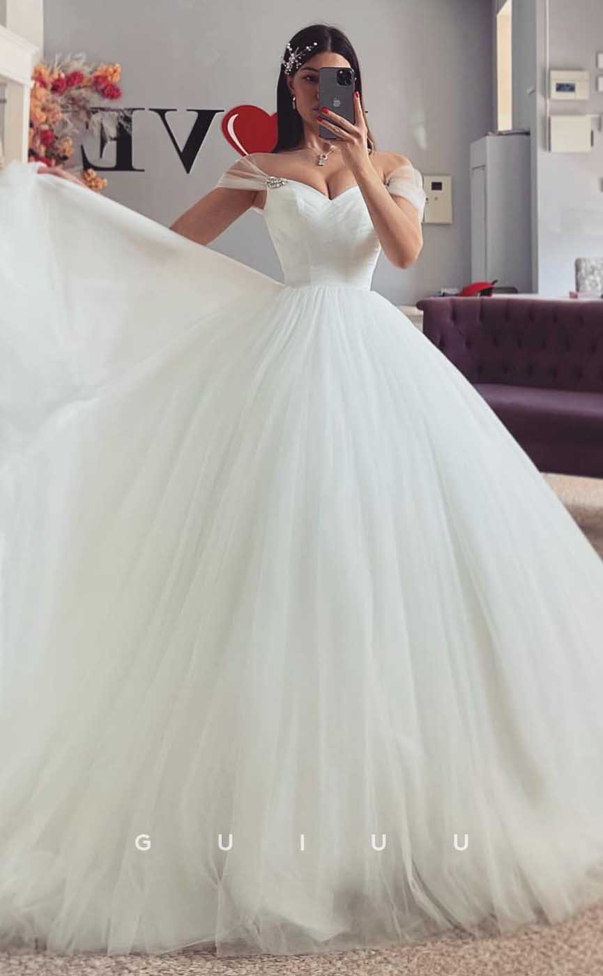 GW810 -  Elegant A-Line Off-Shoulder Strapless Floor-Length Wedding Dress