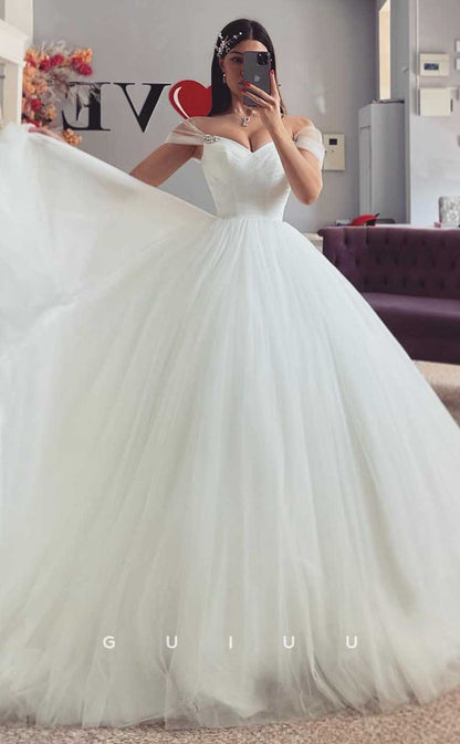 GW810 -  Elegant A-Line Off-Shoulder Strapless Floor-Length Wedding Dress