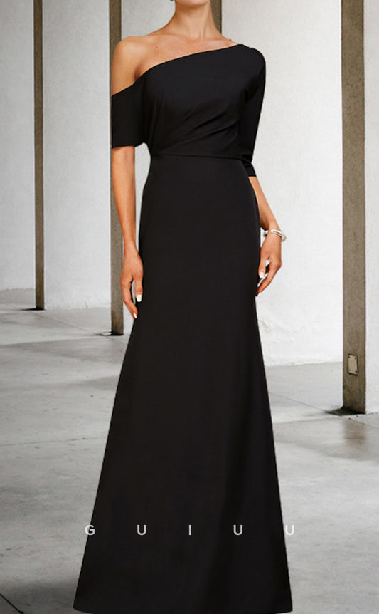 GM060 - Elegant A-Line One Shoulder Floor Length 34 Length Sleeves Mother of the Bride Dress