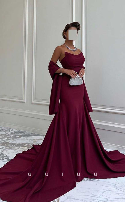 G4520 - Elegant Mermaid Sheath Boat Neck Wine Red Prom Evening Gown with Slit