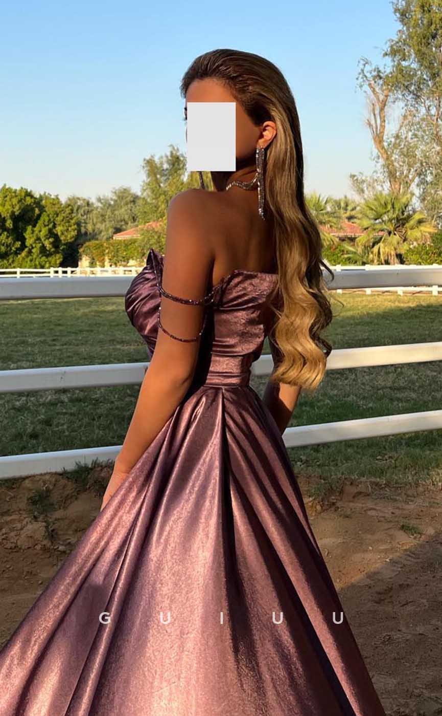 G4523 - Elegant Mermaid Sheath Strapless Sleeveless Pink Stain Pleats Prom Party Dress with Train