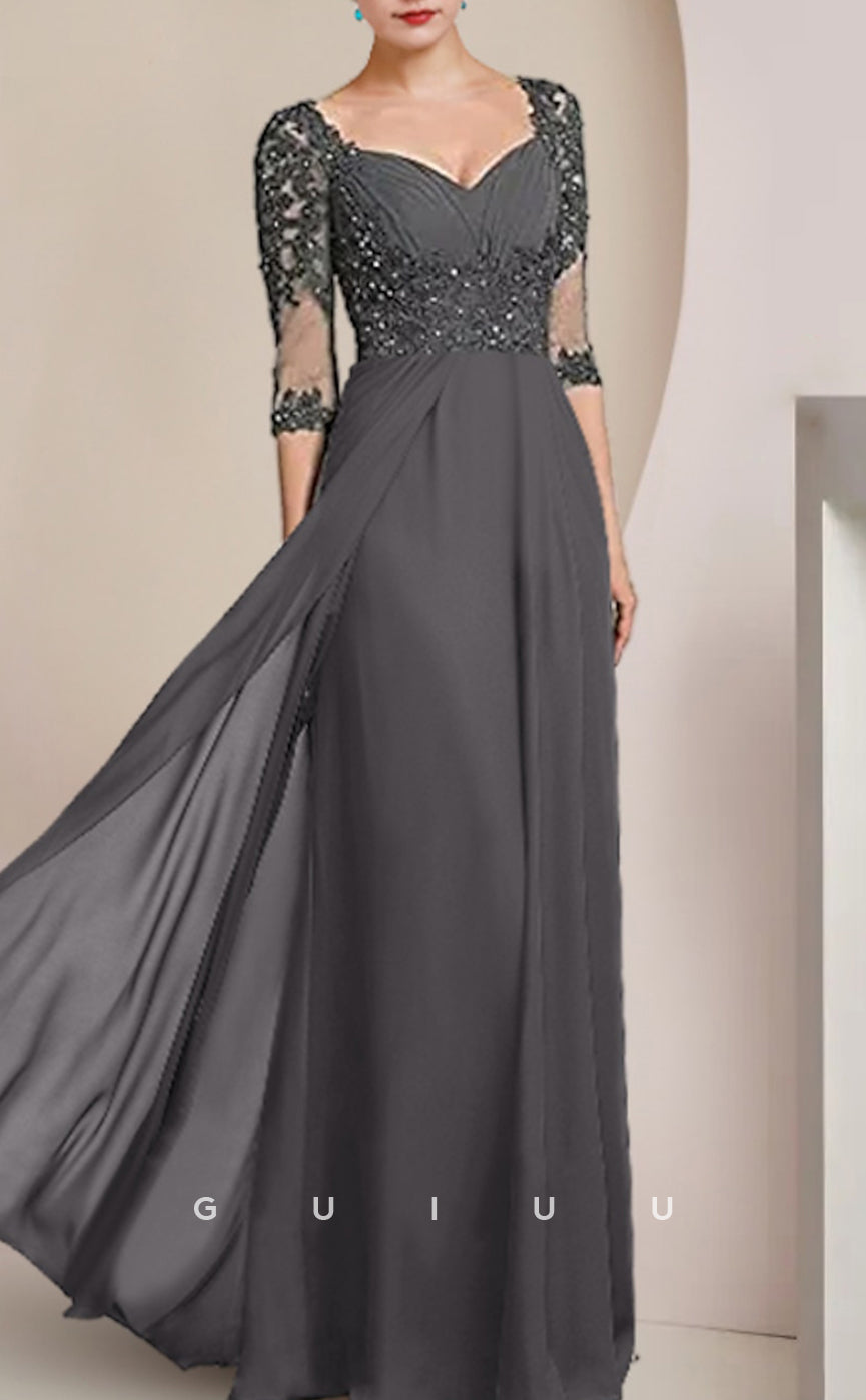 GM043 - Elegant Sheath Strapless Floor Length 34 Length Sleeves Appliques Sequined Chiffon Mother of the Bride Dress