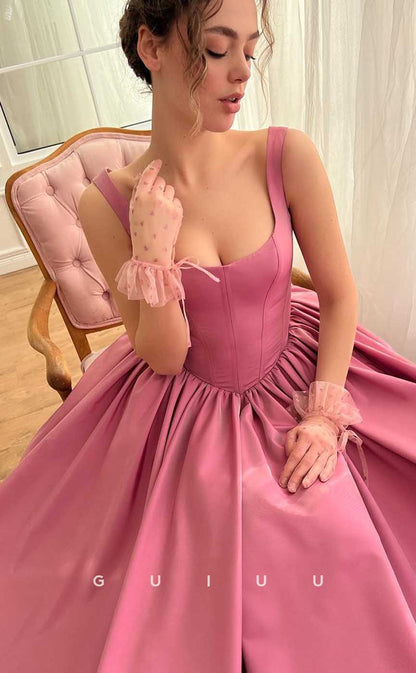 G4438 - Elegant & Timeless A-Line Round Straps Long Sweep Prom Formal Gown with Slit