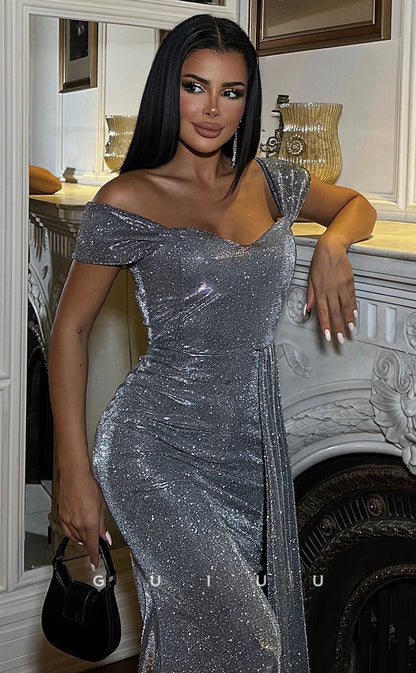 G4263 -Glamorous Mermaid Strapless Straps Glitter Back Zipper Long Prom Party Dress with Train