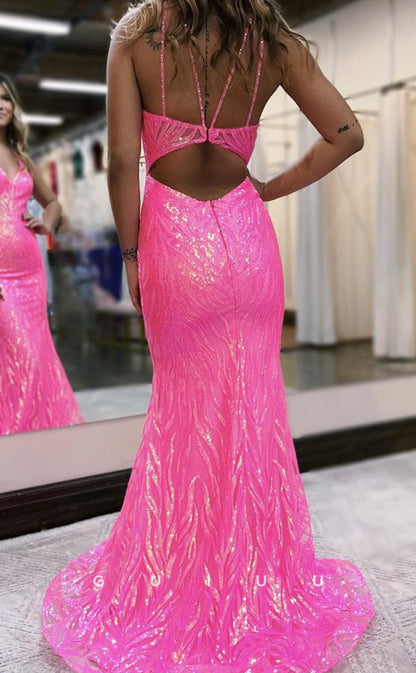 G4092 -  MermaidStrapless Straps Fully Sequined Sleeveless Criss-Cross Straps  Long Prom Dress with Train for Black Girl Slay