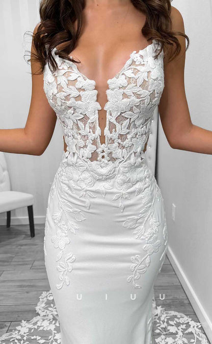 GW854 - Sexy & Hot Straps Strapless Appliques Buttons Mermaid Boho Beach Wedding Dress with Train