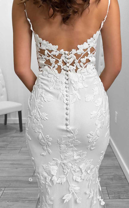 GW854 - Sexy & Hot Straps Strapless Appliques Buttons Mermaid Boho Beach Wedding Dress with Train