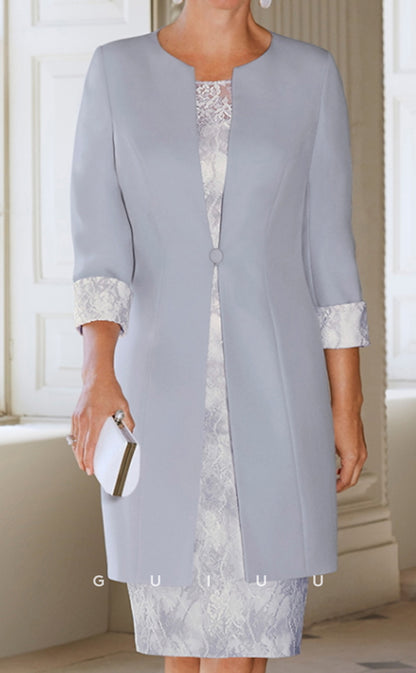 GM099 - Sheath Jewel Neck Knee Length 34 Length Sleeves Appliques Lace Mother of the Bride Dress