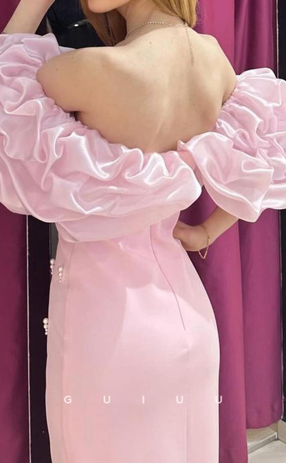 G3940 -  Sheath Off Shoulder Back Zipper Ruched Pearls Long Prom Dress