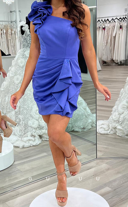 GH914 - Sheath One Shoulder Sleeveless Ruffles Back Zipper Homecoming Dress