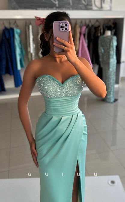 G4236 - Sheath Strapless Sleeveless Beaded Sequined Long Prom Party Dress