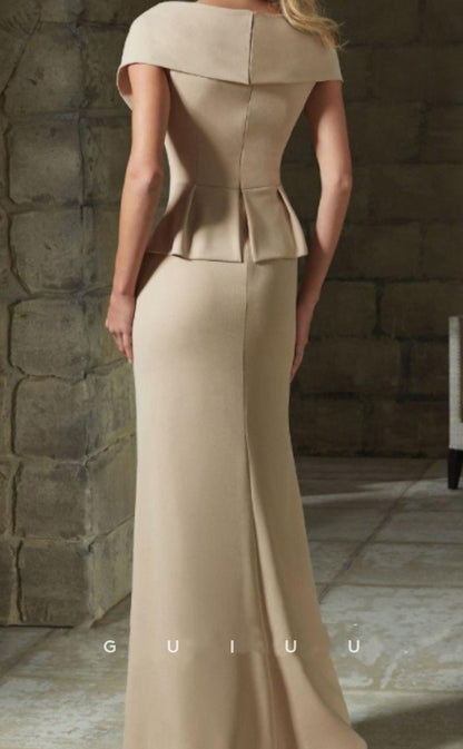 GM061 -  Sheath V Neck Floor Length Short Sleeve Ruffles Back Zipper Mother of the Bride Dress