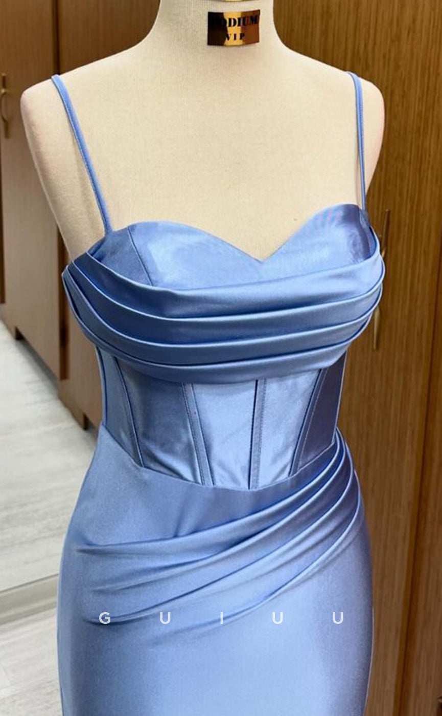 G4230 - Simple & Casual Mermaid Strapless Straps Sleeveless Pleaated Ruched Long Party Prom Gown
