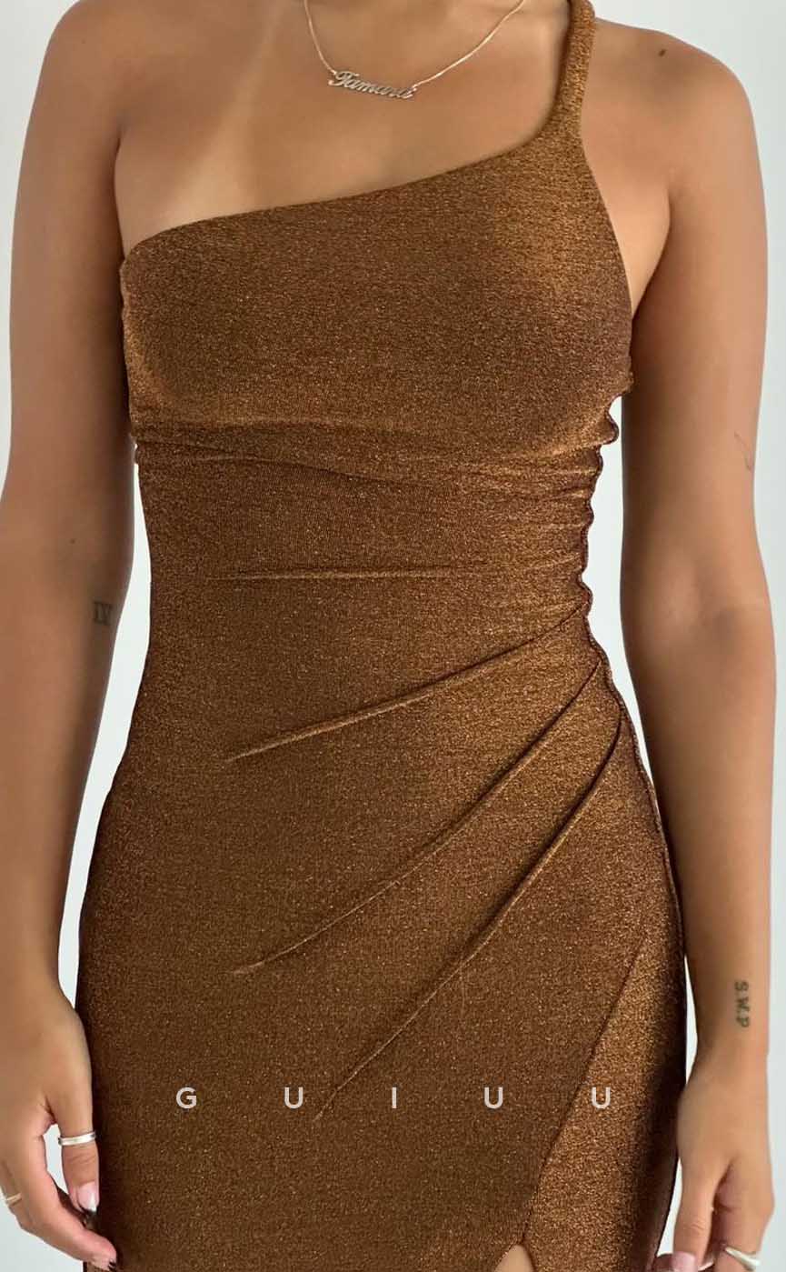 G4553 - Unique Mermaid One Shoulder Pleats Backless Prom Formal Dress with Slit