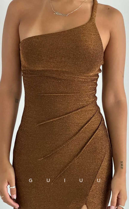 G4553 - Unique Mermaid One Shoulder Pleats Backless Prom Formal Dress with Slit