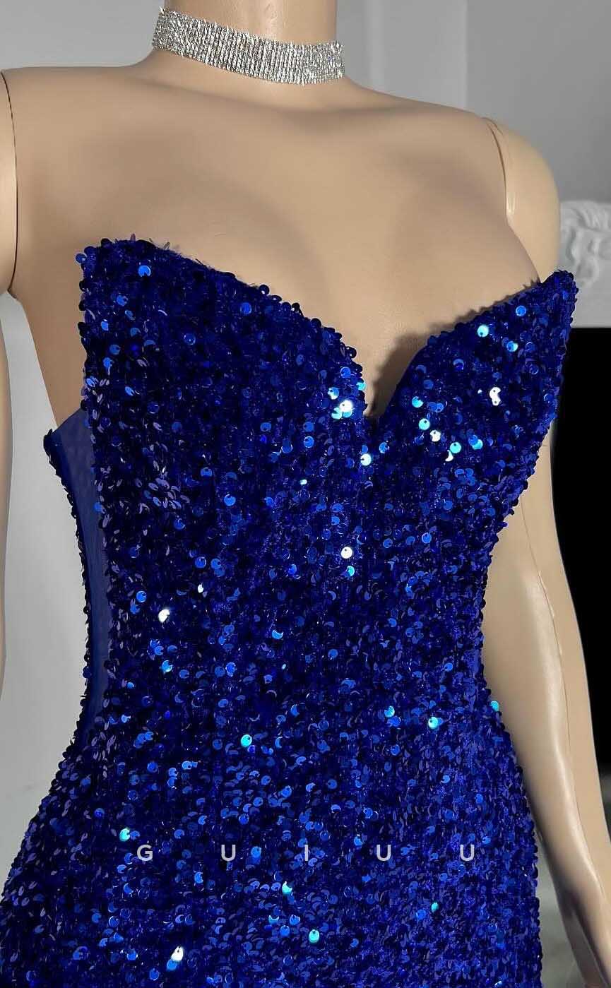 G4569 -  Women's Mermaid Strapless Sleeveless Fully Sequined  Lace-Up Prom Gown