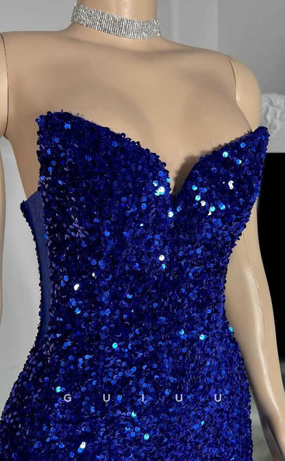 G4569 -  Women's Mermaid Strapless Sleeveless Fully Sequined  Lace-Up Prom Gown