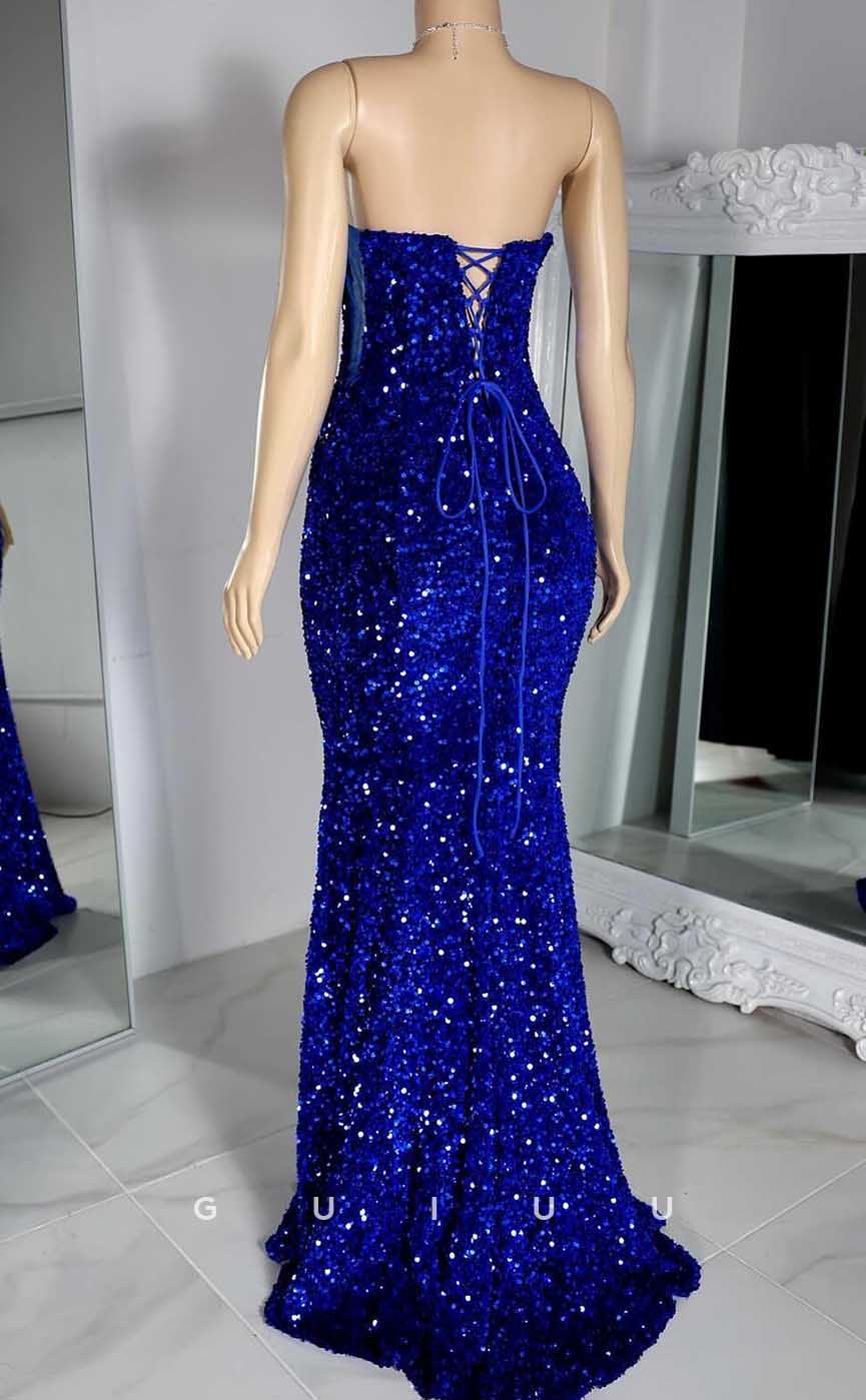 G4569 -  Women's Mermaid Strapless Sleeveless Fully Sequined  Lace-Up Prom Gown