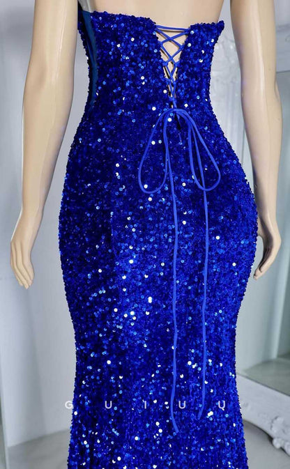G4569 -  Women's Mermaid Strapless Sleeveless Fully Sequined  Lace-Up Prom Gown