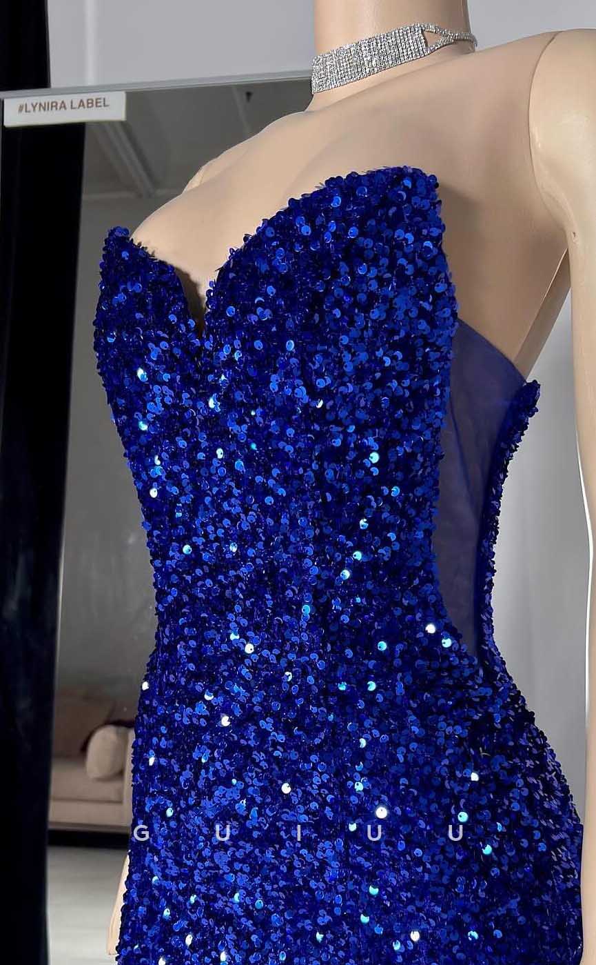 G4569 -  Women's Mermaid Strapless Sleeveless Fully Sequined  Lace-Up Prom Gown