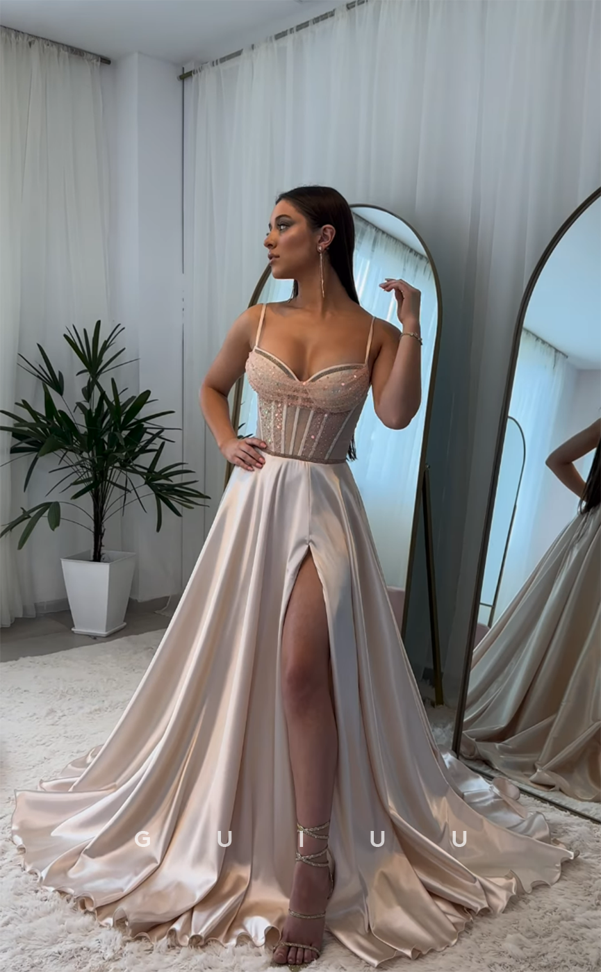 G4411 - Classic&Modern A-Line Stain Strapless Straps Pleats Formal Prom Evening Dress with Slit