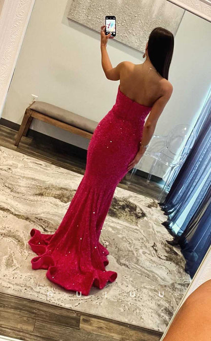 G4383 -  Sexy & Hot Mermaid V Neck Sleeveless Fully Beaded Sweep Prom Evening Gown