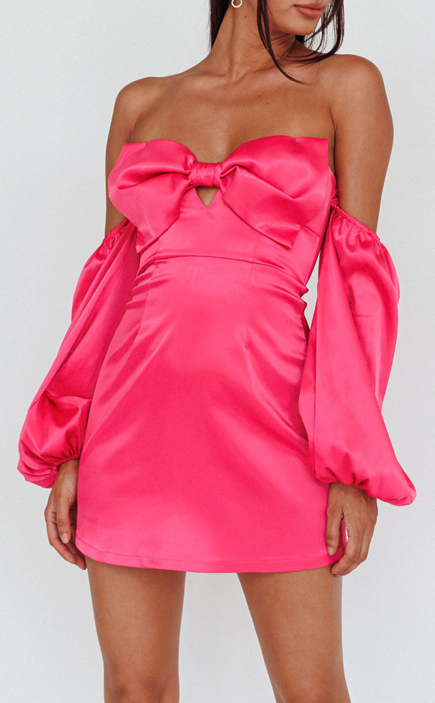 GH489 - Sheath/Column Cute Bow Short Homecoming Dress with Sleeves