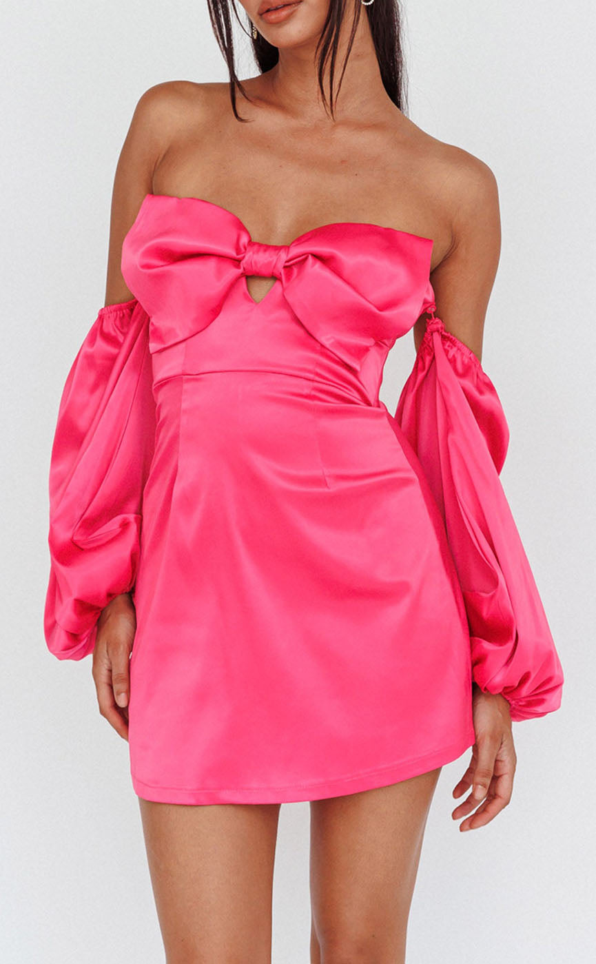 GH489 - Sheath/Column Cute Bow Short Homecoming Dress with Sleeves