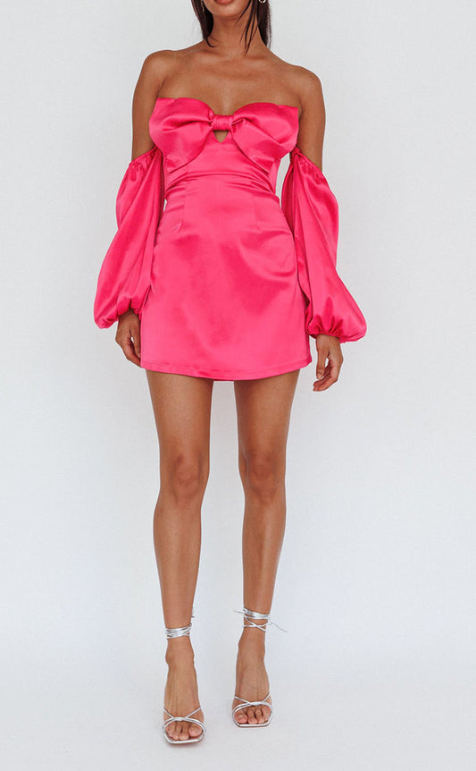 GH489 - Sheath/Column Cute Bow Short Homecoming Dress with Sleeves